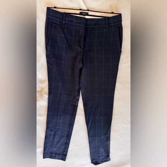 THEORY Navy Blue Checkered Straight Leg Slacks Women’s Pants Trousers - Picture 3 of 13